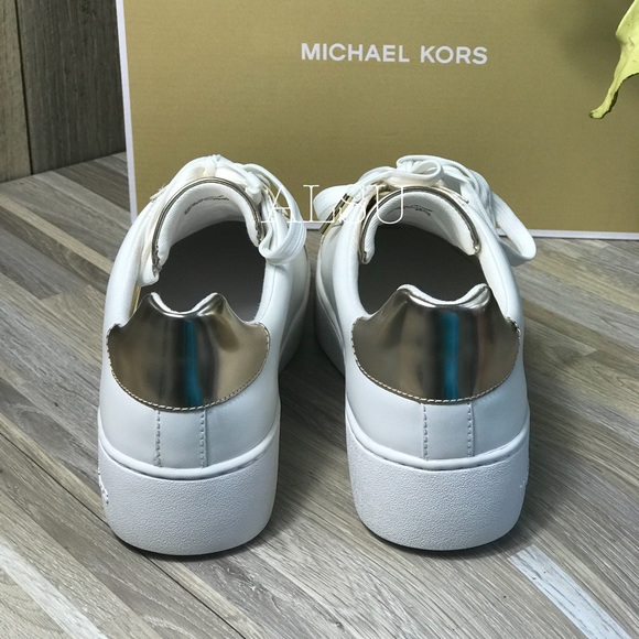 🌸SALE🌸 Michael Kors Poppy LaceUp Napa Optic Gold Womens Size AUTHEN 49T9POFS4L - Picture 5 of 8